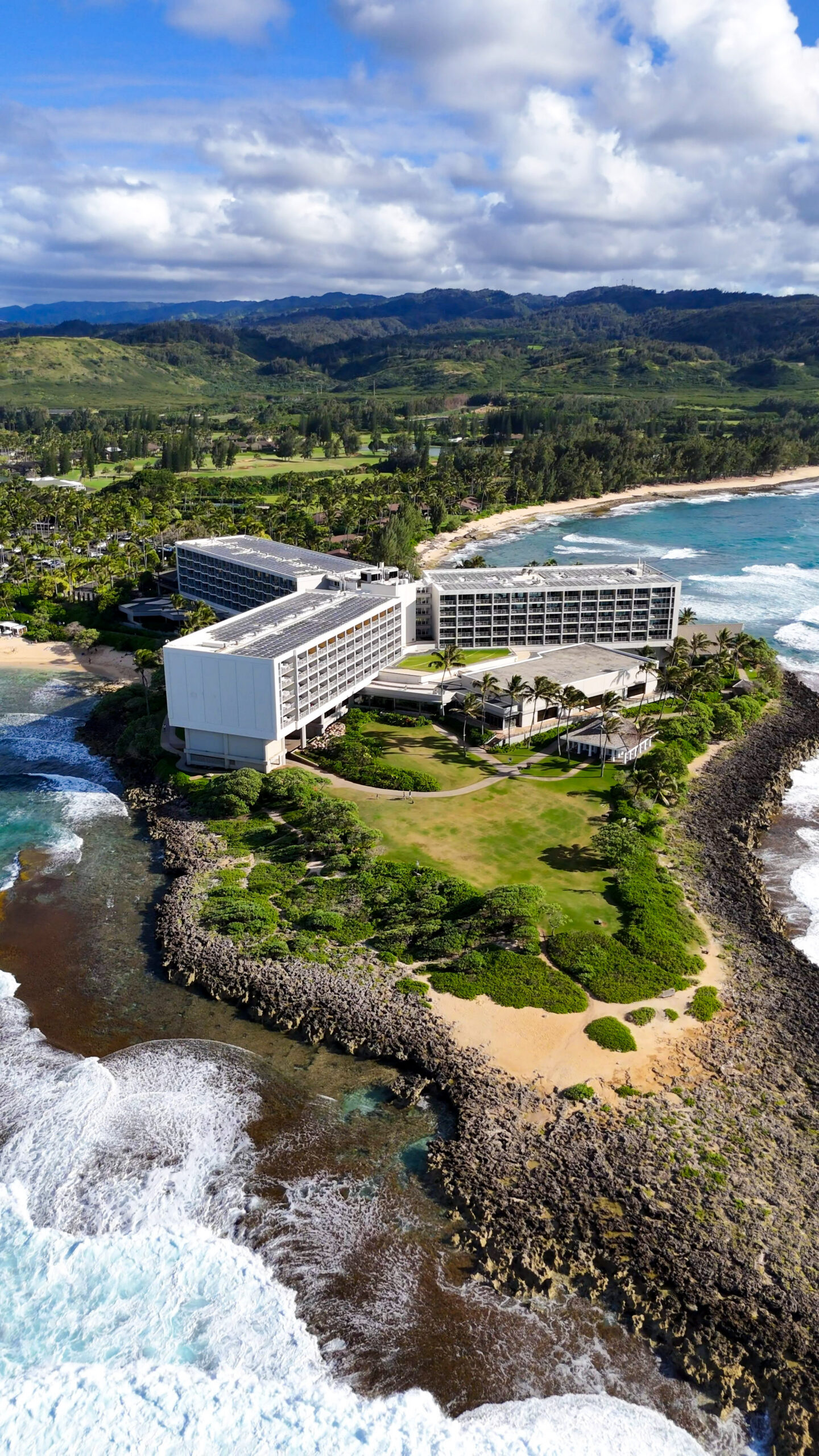 Drone photo by Alex of Salty Vagabonds over The Ritz-Carlton O'ahu, Turtle Bay on the North Shore of Oahu, Hawaii